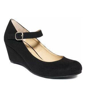 American Rag Black Suede Meesha Mary Jane Wedges Woman Size 7 Heel 2.5"
